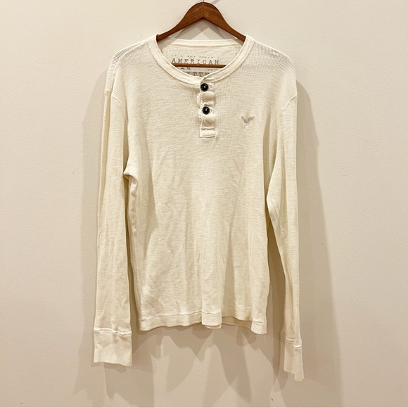 American Eagle Outfitters Other - American Eagle Shirt Mens Medium White Thermal Waffle Knit Henley Vintage Fit